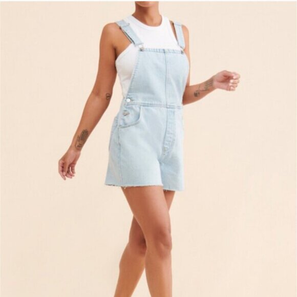 ROLLA'S Light Blue Denim Jean Organic Mirage High Rise Short Overalls Shortalls - Picture 11 of 11